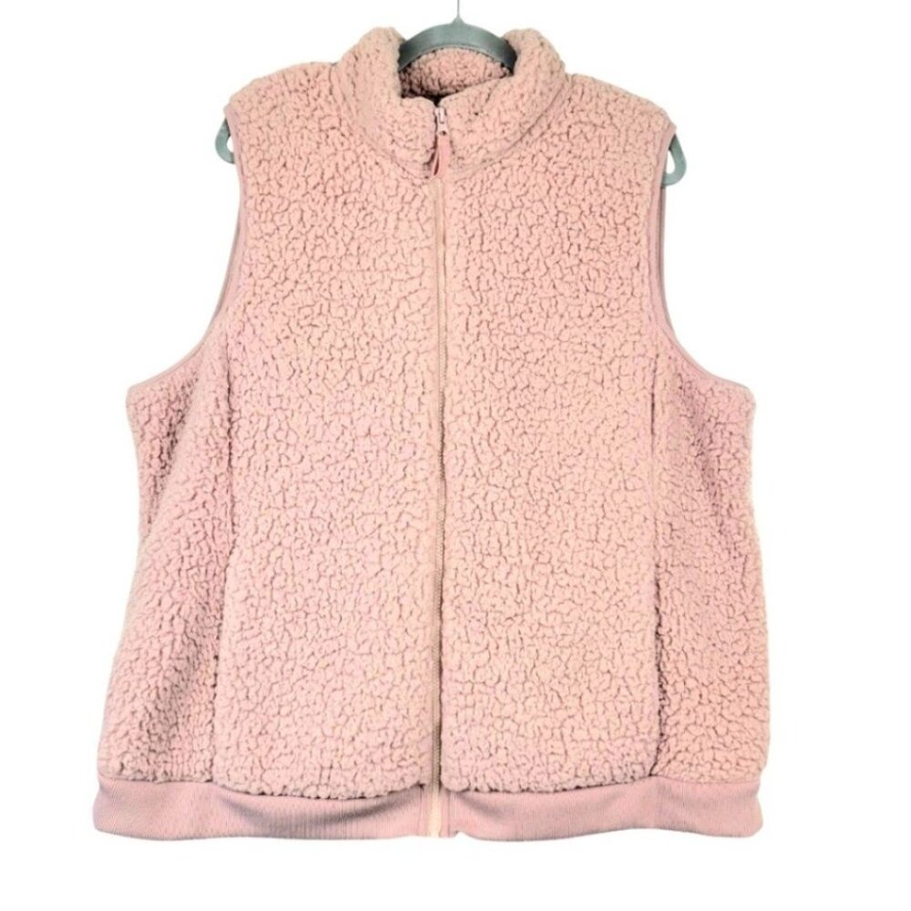 Womens plus 1X Time and Tru winter super cozy pink plush sherpa full zipper vest